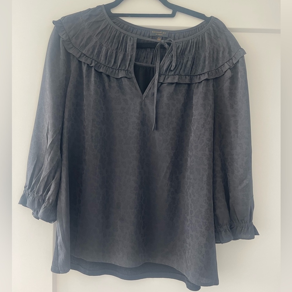 Current Air by Anthropologie Charcoal Ruffled Blouse